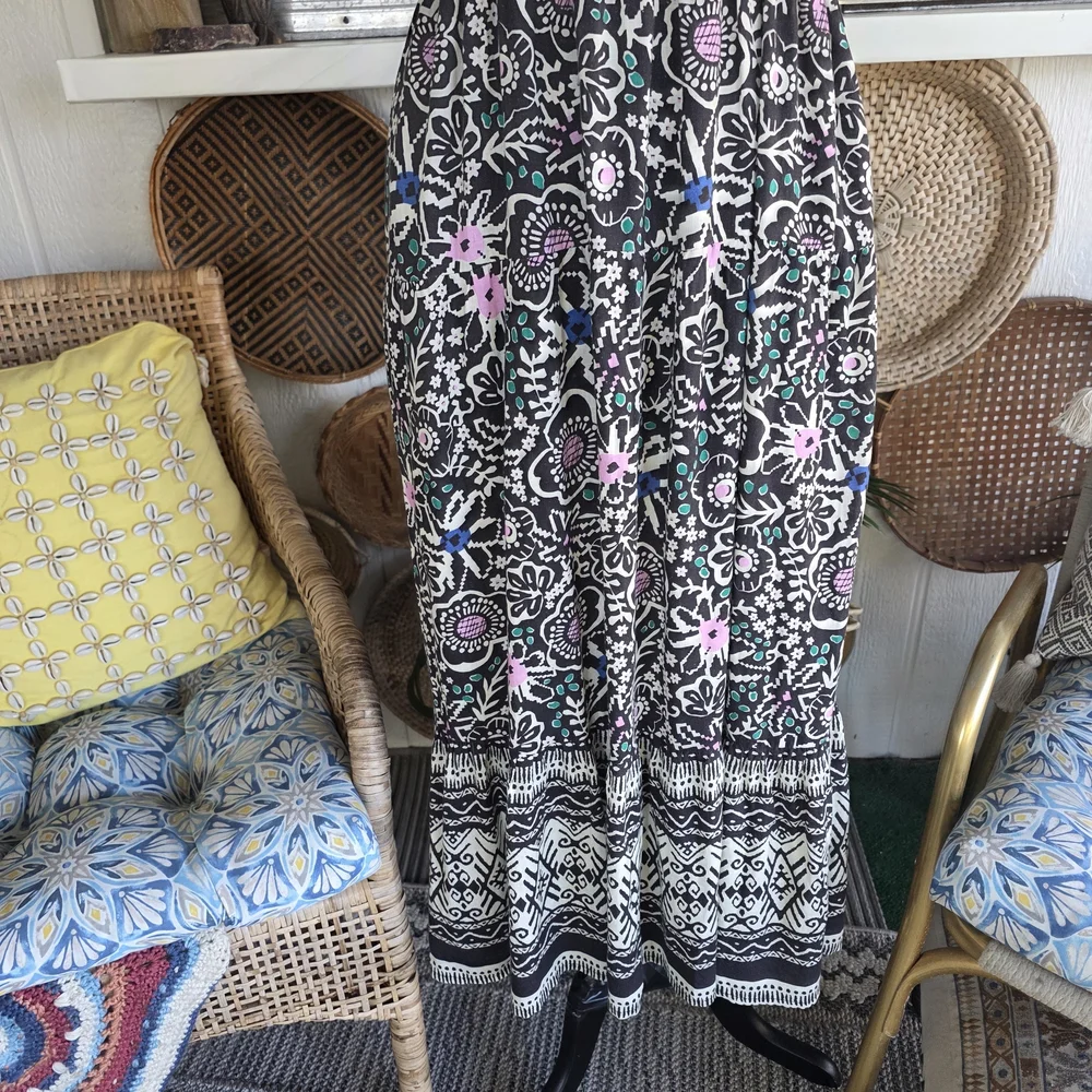 Marine Layer Small Long Dress Black and Pink Maxi Dress Floral Boho Chic - Picture 10 of 16